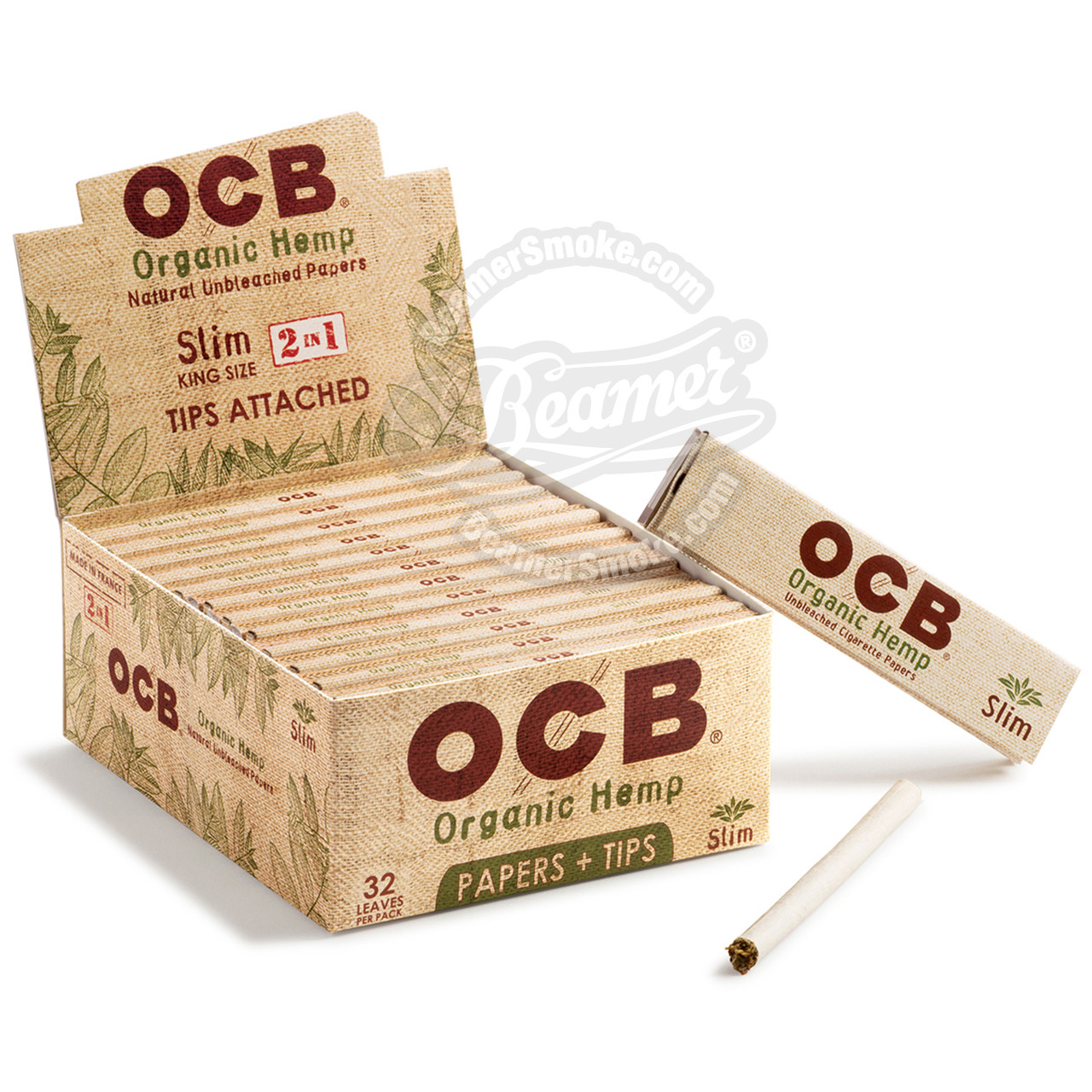12x Packs OCB Organic King Size Slim With Tips 32 Papers Each Pack Roll Paper 