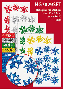 Pinwheel Stars 4x6" Holographic HG7029SET Gold Blue Green Red Stickers Set Peel
