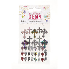 Stick On Rhinestones 44pc Cross and Teardrop - Black, Clear, Red, AB Beautiful & Sparkly!