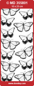 MD355801 BUTTERFLIES Small Silver Double Embossed Peel Stickers One 9x4 Sheet
