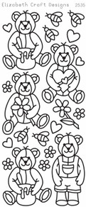 ELIZABETH CRAFT CUTE BEARS BLACK N2535 Peel Off Stickers OUTLINE