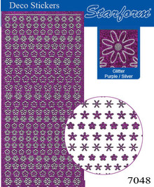 Starform GLITTER PURPLE SILVER N7048 MINI FLOWERS Stickers Peel Outline