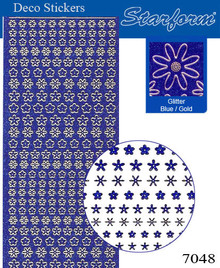 Starform GLITTER BLUE GOLD N7048 MINI FLOWERS Stickers Peel Outline