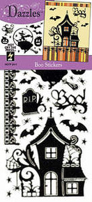 HOTP Dazzles N2411 Boo Stickers Black Sparkle Halloween Bat Pumpkin