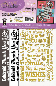 HOTP Dazzles 3-Pack Inside/Outside Greetings Stickers 2511 Gold White Black Outline Stickers