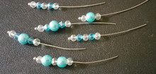 Bow Pins - Small - Aqua, Glass Pearl and Crystal on 20ga Gold Pins P020