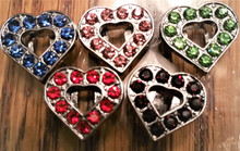 Rhinestone Ribbon Slider Charm Heart w Colored Stones & Heart Center Gold  5pc C2017