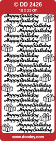 Doodey DD2426 Happy Birthday and Gifts Gold Peel Stickers One 9x4 Sheet