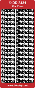 Doodey DD2431 Happy Birthday -  LARGE SILVER Peel Stickers One 9x4 Sheet