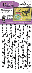 Hot Off The Press Dazzles Stickers-Happy Script Greetings, Black/Clear Foil
