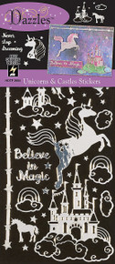 Hot Off The Press Dazzles Stickers-Unicorns & Castles, Silver