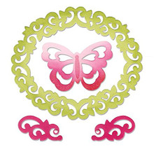 Sizzix Thinlits Dies, Butterfly, Flourishes and Frame, 4-Pack