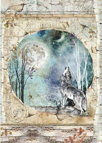 Stamperia Rice Paper Sheet A4-Cosmos Wolf & Moon