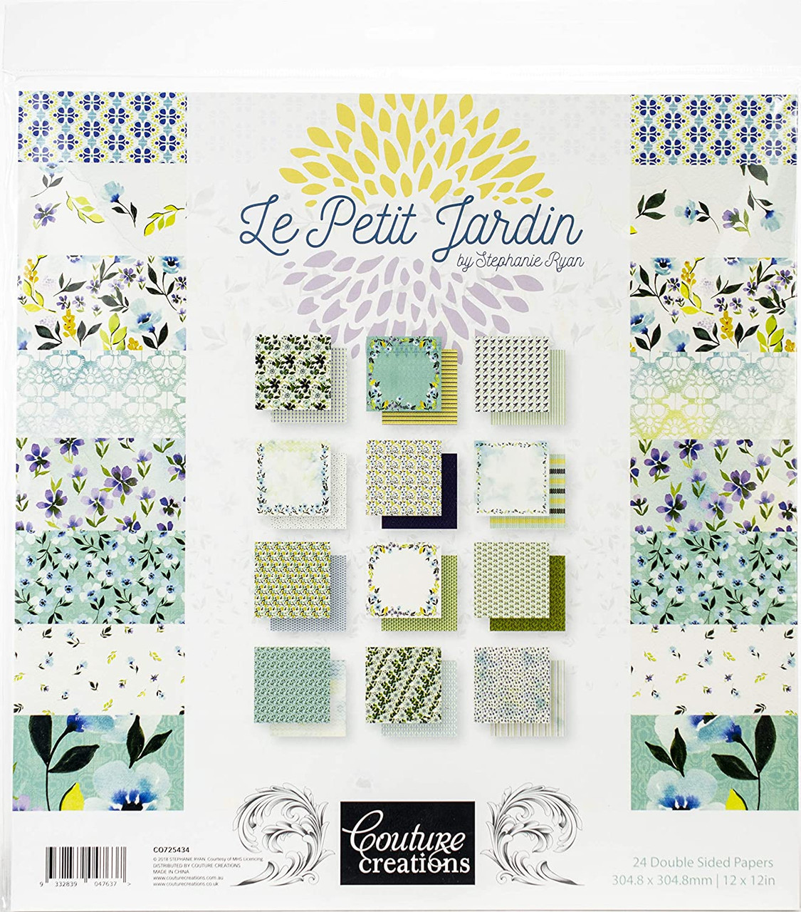 Couture Creations Double-Sided Paper Pad 12'X12' 24/Pkg-Le Petit Jardin, 12  Designs/2 - Simply Special Crafts