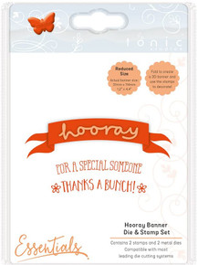 TONIC STUDIOS Hooray Banner Die and Stamp Set, 3.1 x 11.4 x 0.2 cm, Stainless Steel/Clear