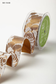 May Art Lace Ribbon - White Lace on Gold Ribbon - 1.5-in x 10 Yards STUNNING!