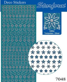 Starform GLITTER TURQUOISE SILVER N7048 MINI FLOWERS Stickers Peel Outline
