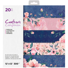 Crafter's Companion 12"X12" Paper Pad- Blush & Blue Floral Paper Pad 20 pc