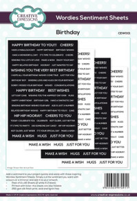 Creative Expressions A5 Wordies Sentiment Sheets- Birthday
