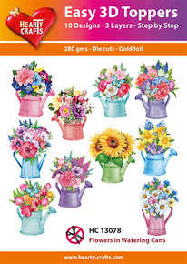 Hearty Crafts- Easy 3D Toppers Flowers in Watering Cans- 10 designs