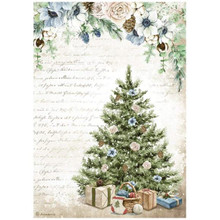 Stamperia A4 Decoupage Rice Paper - Cosy Winter- Blue Tree