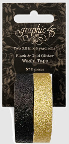 Graphic 45 Wahsi Tape- Black & Gold Glitter