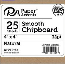 Paper Accents- Smooth Chipboard 4"x4" 32pt- 25 sheets Natural