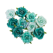 Prima Marketing Mulberry Paper Flowers- Painted Floral- Shiny Teal