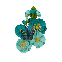 Prima Marketing Aquarelle Dreams Mulberry Paper Flowers- Majestic - Teal Beauty 12 pc