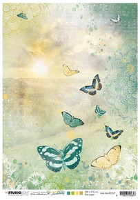 Studio Light- Jenine's Mindful Art Rice Paper Sheet A4- Sunrise/Butterflies