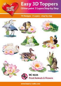 Easy 3D-Toppers Pond Animals & Flowers - 10 Large Toppers 3-Layers Each 8x8cm for Card Making