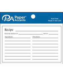 Paper Accents- 4x6 white Recipe Card- 25pc