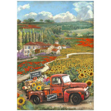 Stamperia A4 Decoupage Rice Paper - Sunflower Art- Vintage Car