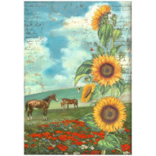 Stamperia A4 Decoupage Rice Paper - Sunflower Art- Horses