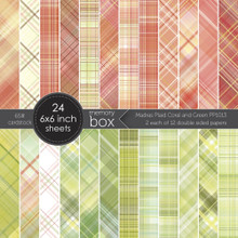 Memory Box 6x6 Madras Plaid Coral and Green Paper Pack 24 DS Sheets 65# card