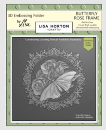 Lisa Horton Crafts- 3D Embossing Folder & 2 outline Dies by Lisa- 6"x6"- Butterfly Rose Frame