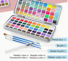 Watercolor Palette 100 Colors, metallic regular florescent and macaron colors