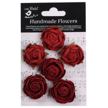 Little Birdie Crafts- Handmade Flowers- English Roses- Cardinal Red- 6pc