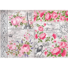 Little Birdie Crafts- A4 Filament Decoupage Papers- French Rose- 2 sheets