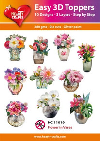 Hearty Crafts- Easy 3D Toppers Flower in Vases- 10 designs