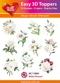 Hearty Crafts- Easy 3D Toppers- 10 designs- White Flowers
