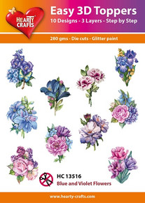 Hearty Crafts- Easy 3D Toppers Blue and Violet Flowers- 10 designs