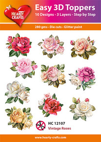 Easy 3D - Vintage Roses- 10 Large Toppers 3-Layers Each for Card Making