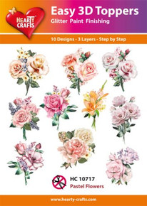 Easy 3D - Pastel Flowers - 10 Large Toppers 3-Layers Each for Card Making