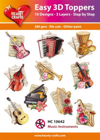 Easy 3D-Toppers Music Instruments- 10 Large Toppers 3-Layers Each 8x8cm for Card Making
