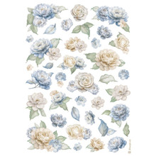 Stamperia A4 Decoupage Rice Paper - Timeless- Roses and Blue Flowers Pattern