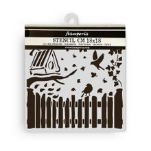 Stamperia Stencil 18X18CM- House of Roses- Fence and Birds