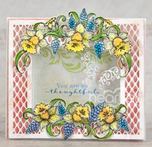 Heartfelt Creations Delightful Daffodil Spray Bundle Stamp and Die and paper pad.