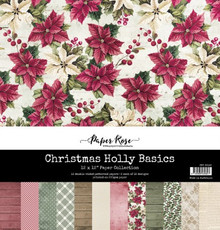 Paper Rose 12x12 Paper Collection - Christmas Holly Basics