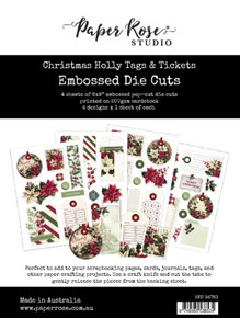 Paper Rose- Embossed Die Cut - Christmas Holly Tags & Tickets